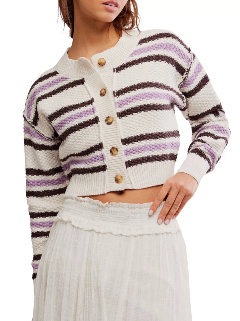 Free People Lila Stripe Cardigan Sz M Button Front NWT